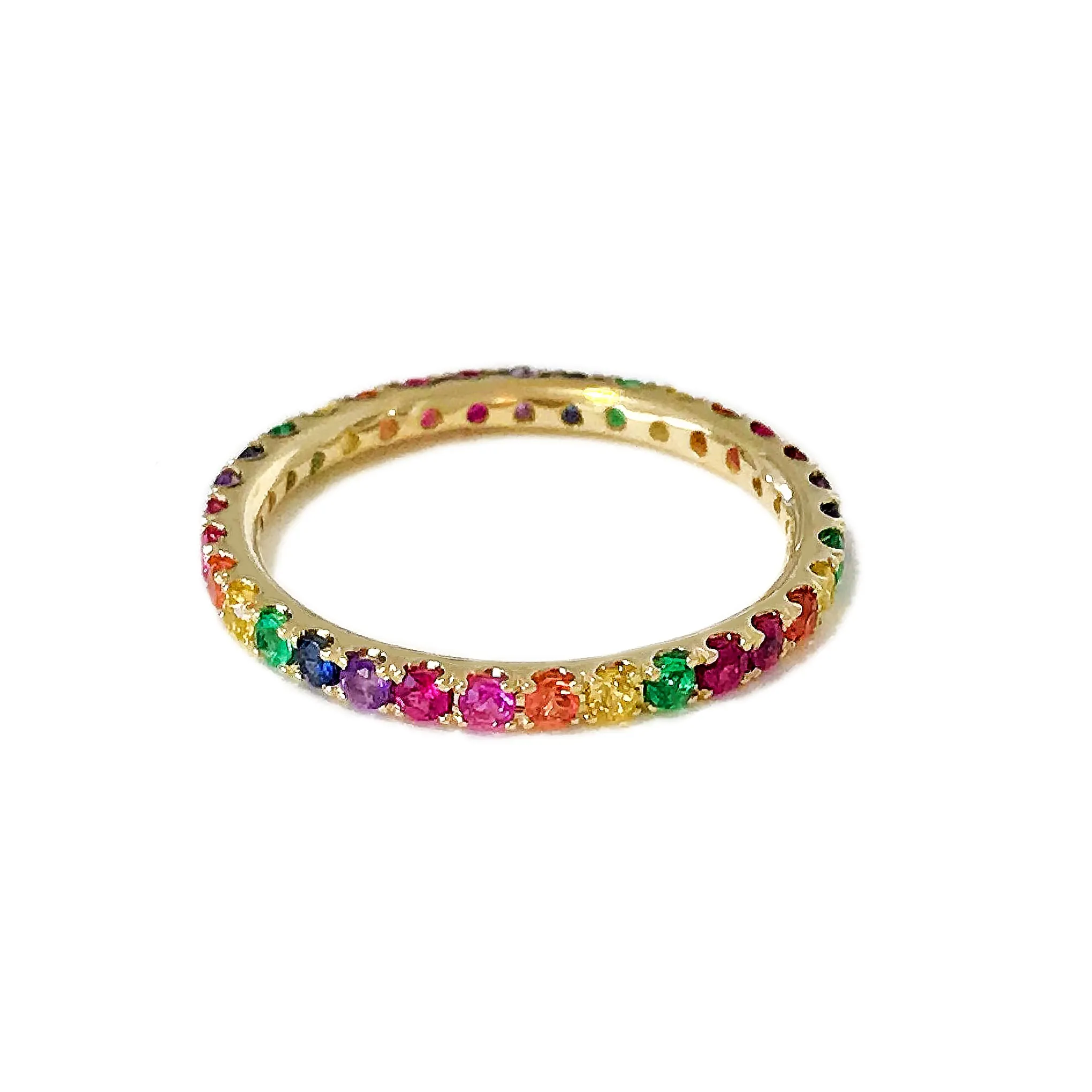 14K Gold Pavé Rainbow Gemstone Full Eternity Band