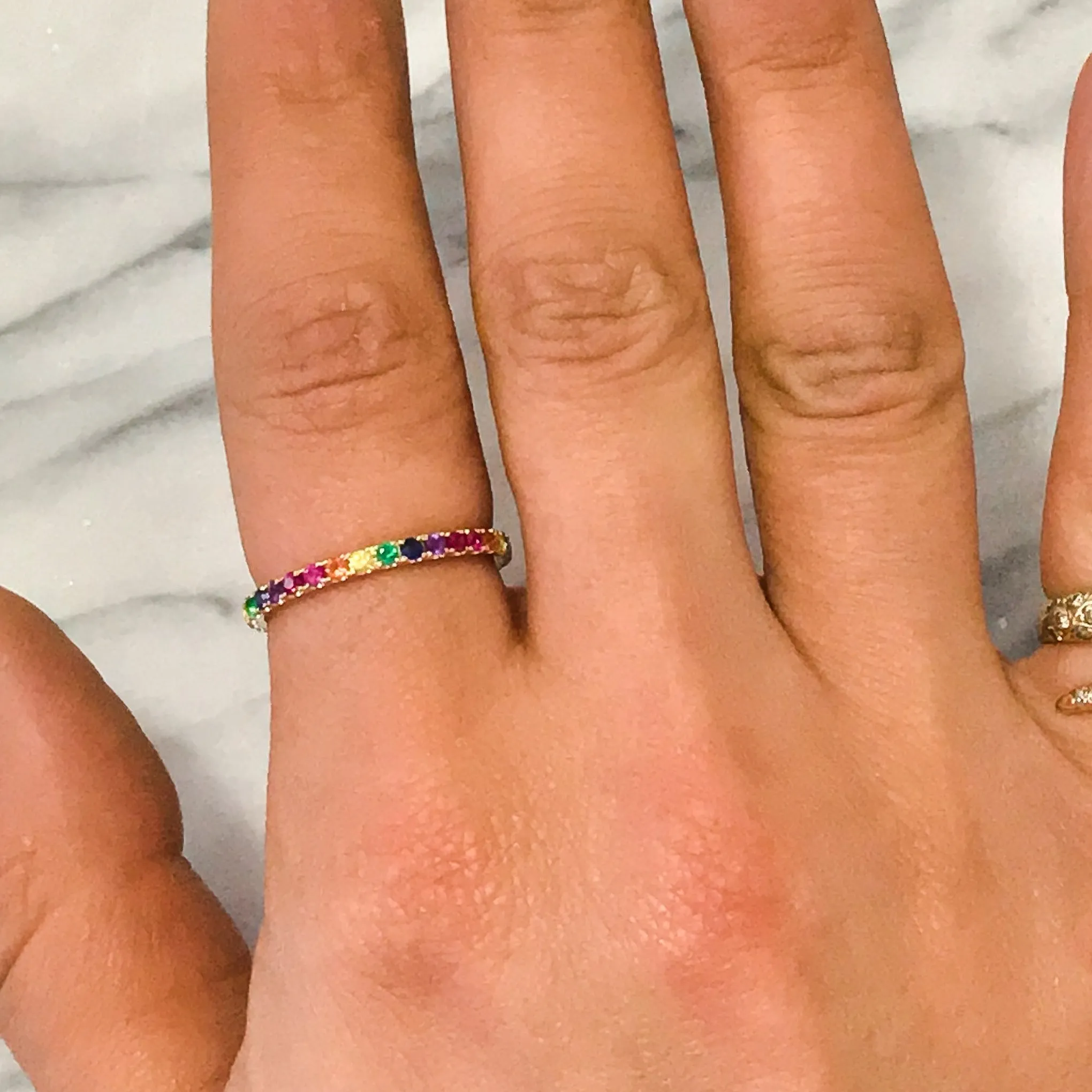 14K Gold Pavé Rainbow Gemstone Full Eternity Band