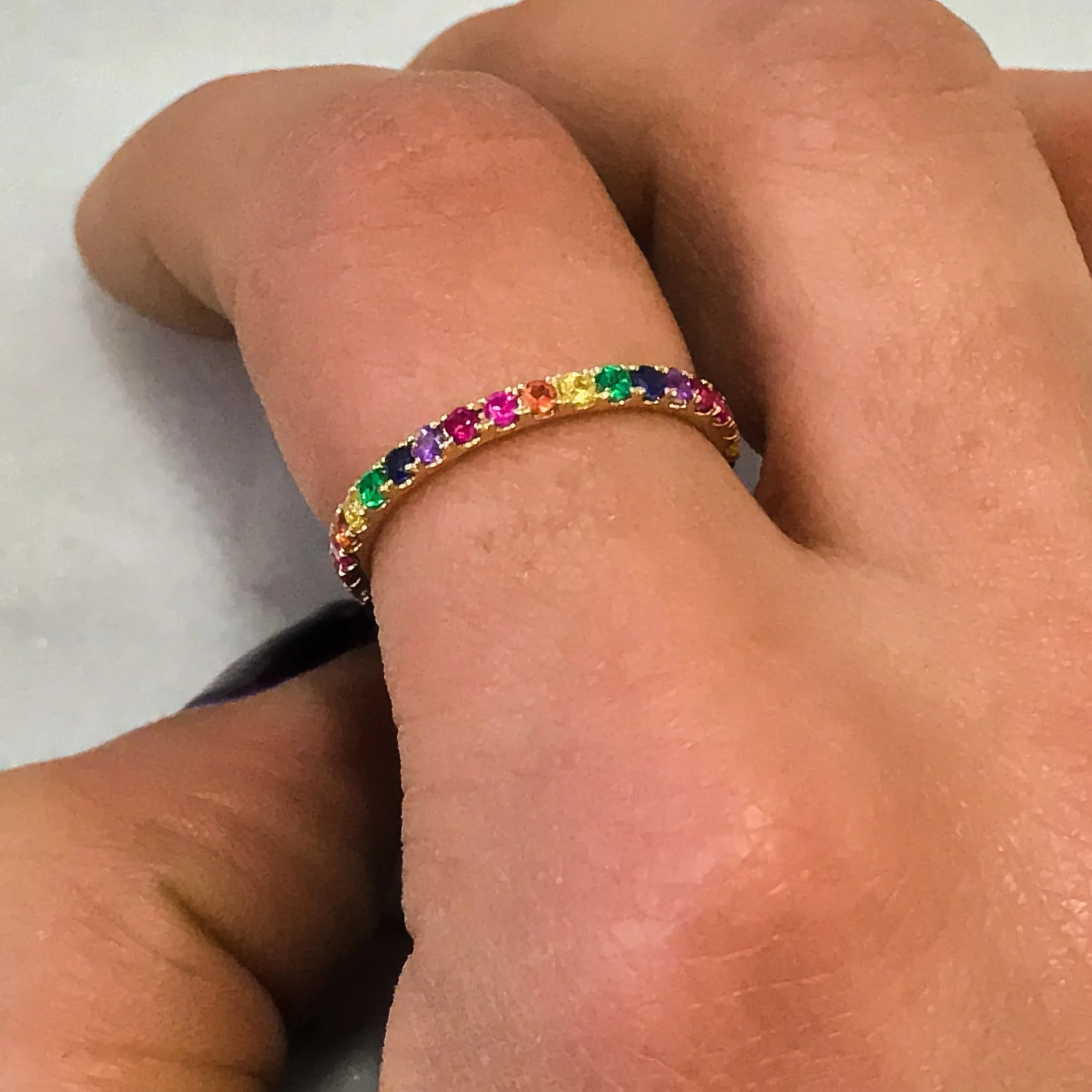 14K Gold Pavé Rainbow Gemstone Full Eternity Band