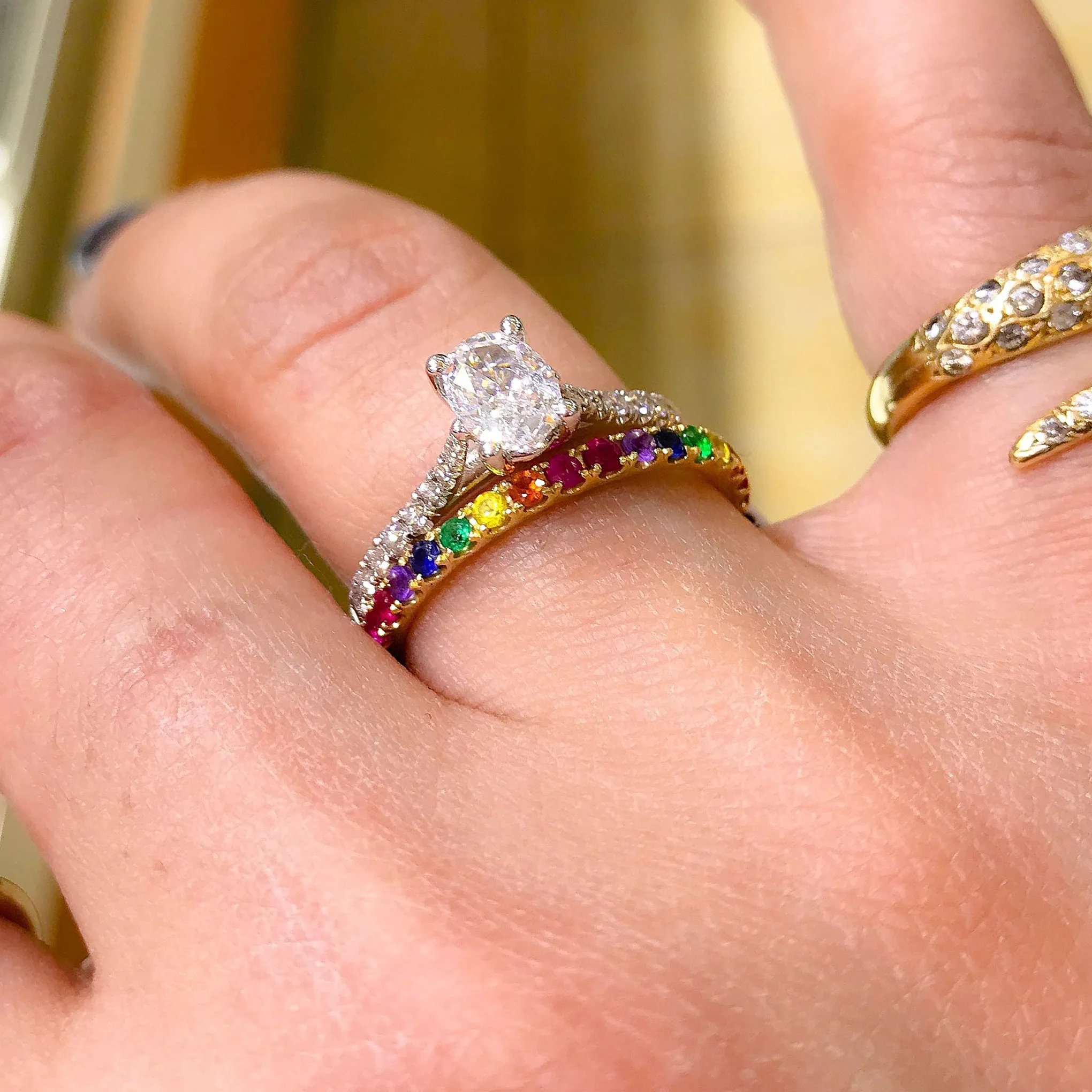 14K Gold Pavé Rainbow Gemstone Full Eternity Band