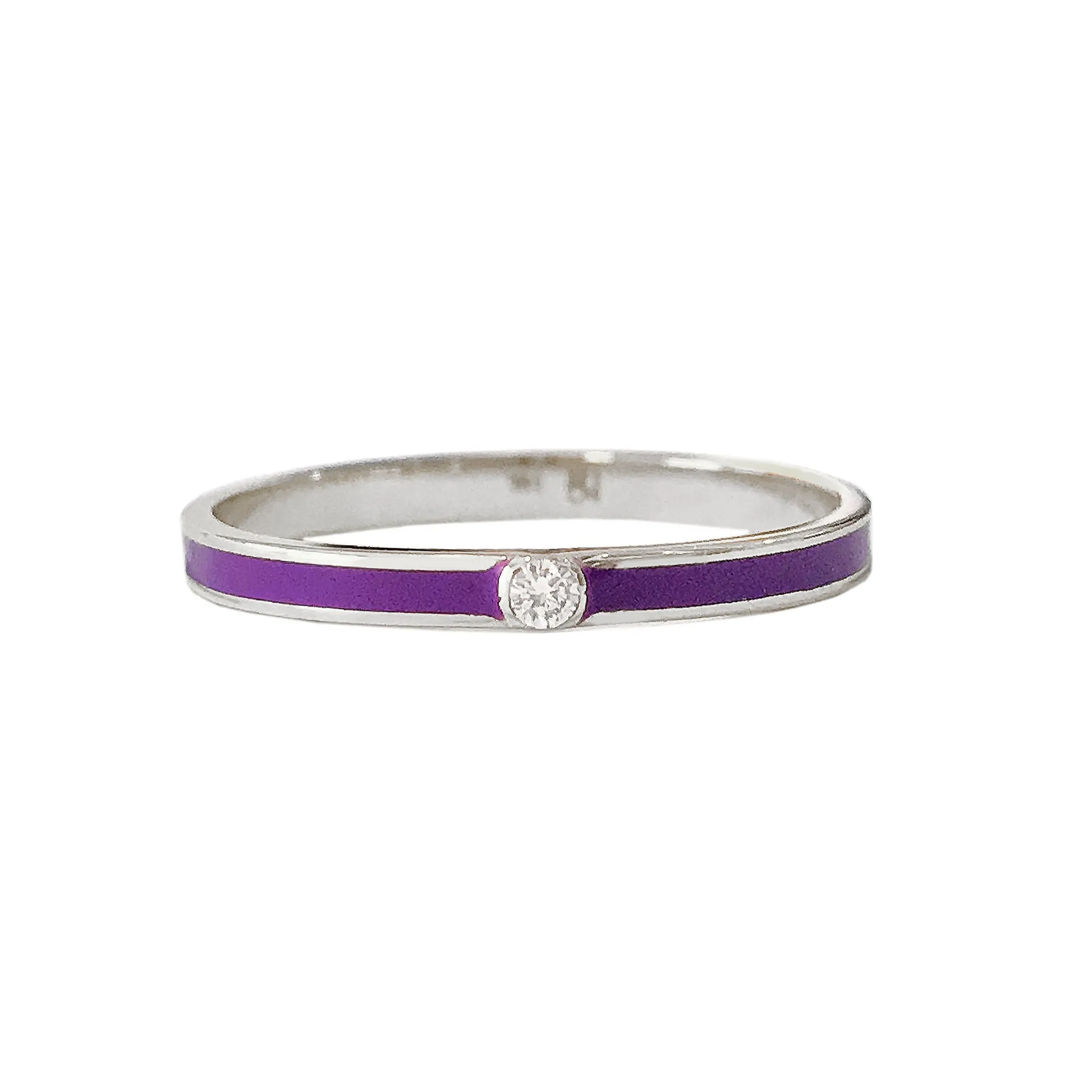 14K Gold Purple Enamel & Diamond Micro Eternity Band Ring