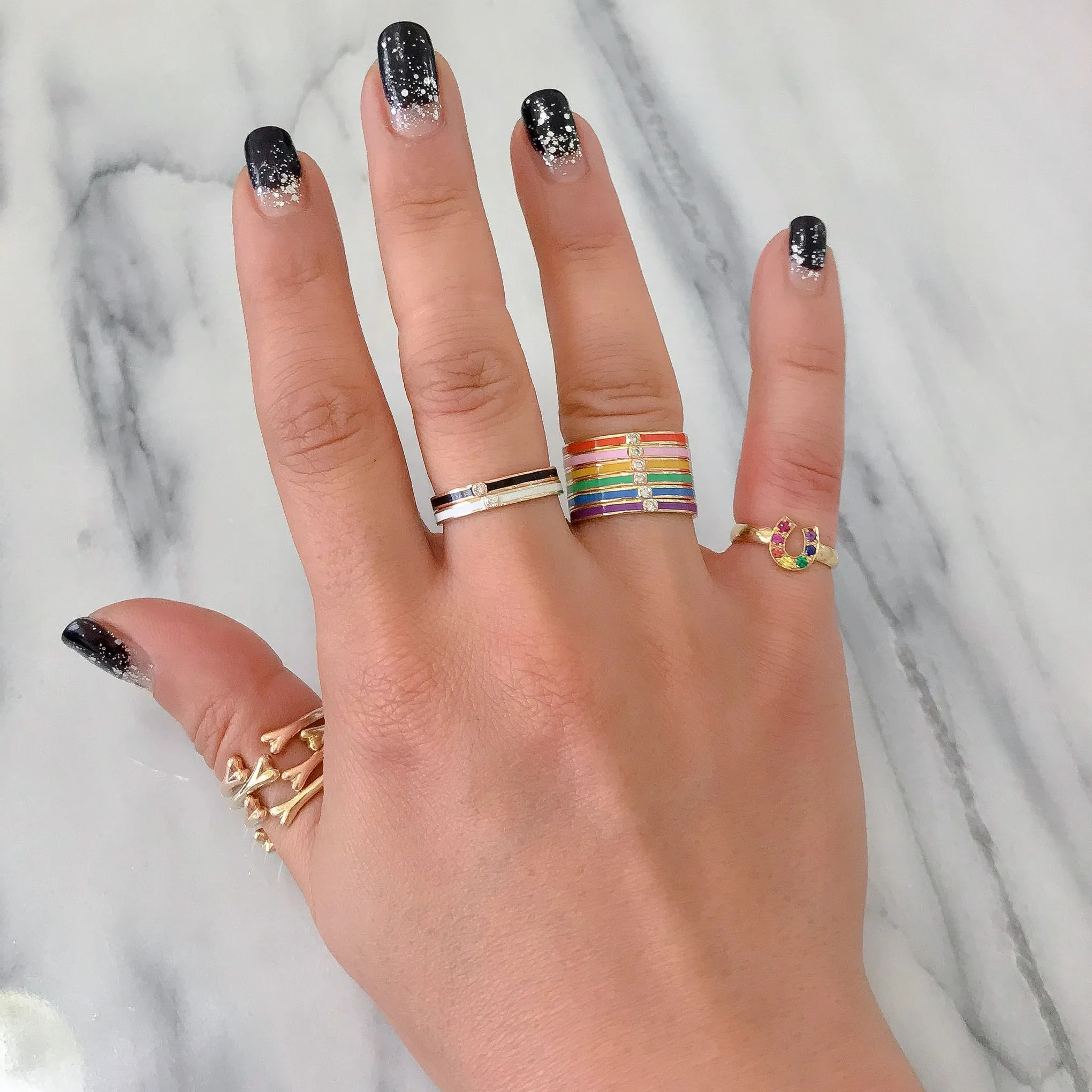 14K Gold Purple Enamel & Diamond Micro Eternity Band Ring