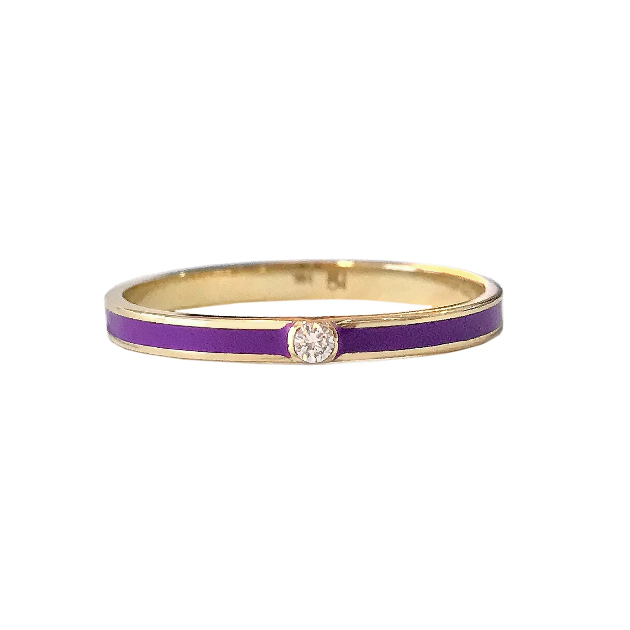 14K Gold Purple Enamel & Diamond Micro Eternity Band Ring