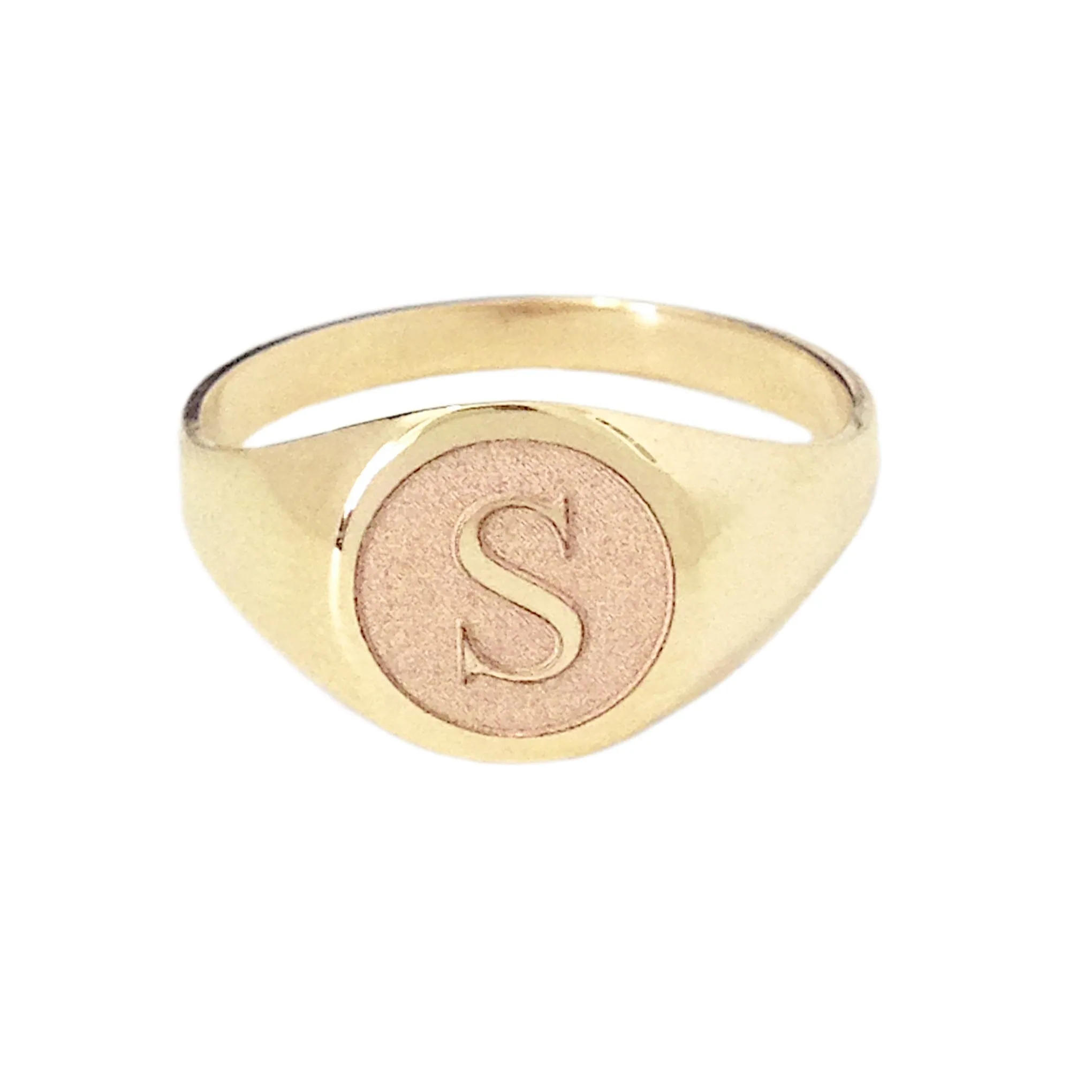 14K Gold Raised Initial Letter Signet Ring