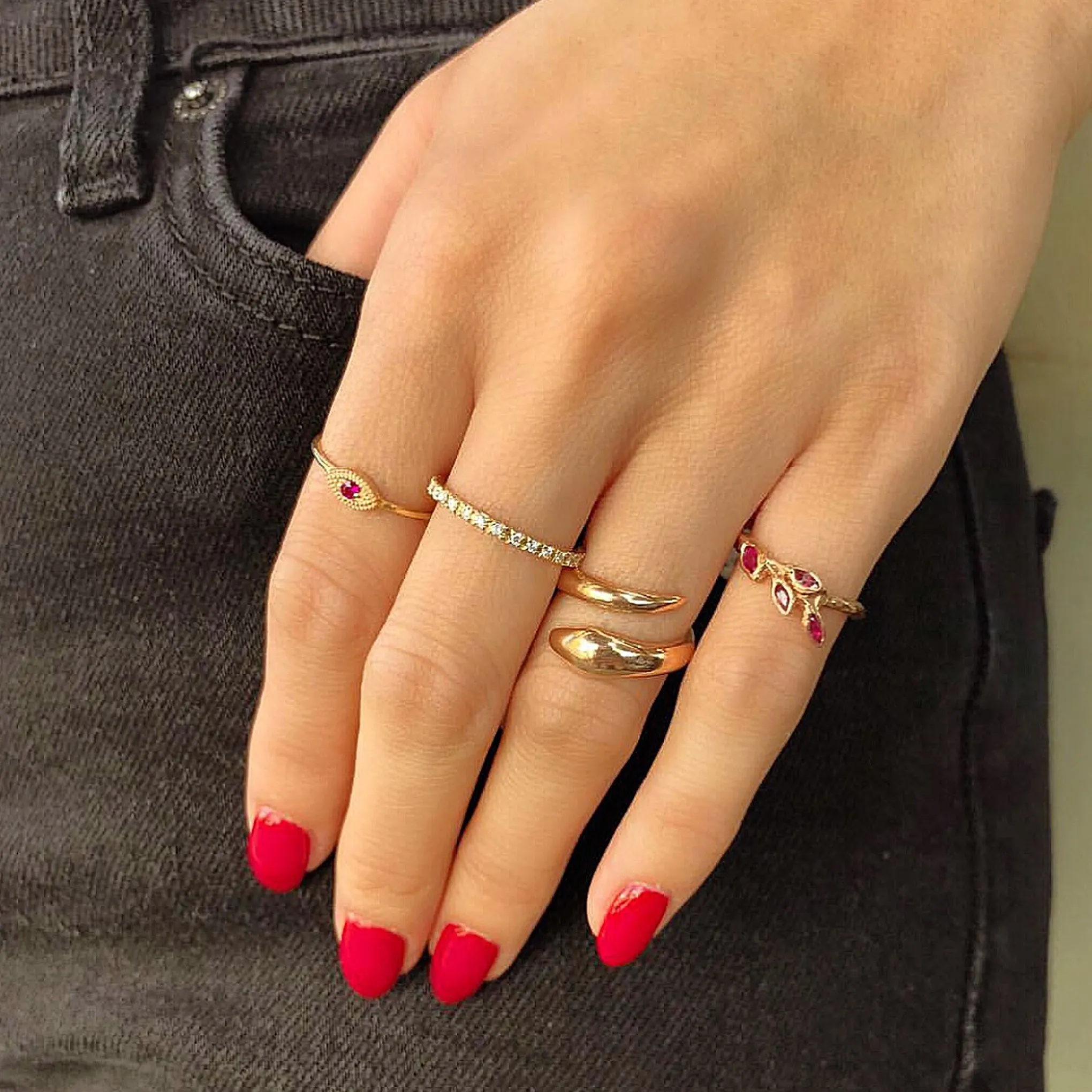 14K Gold Snake Wrap Bypass Ring