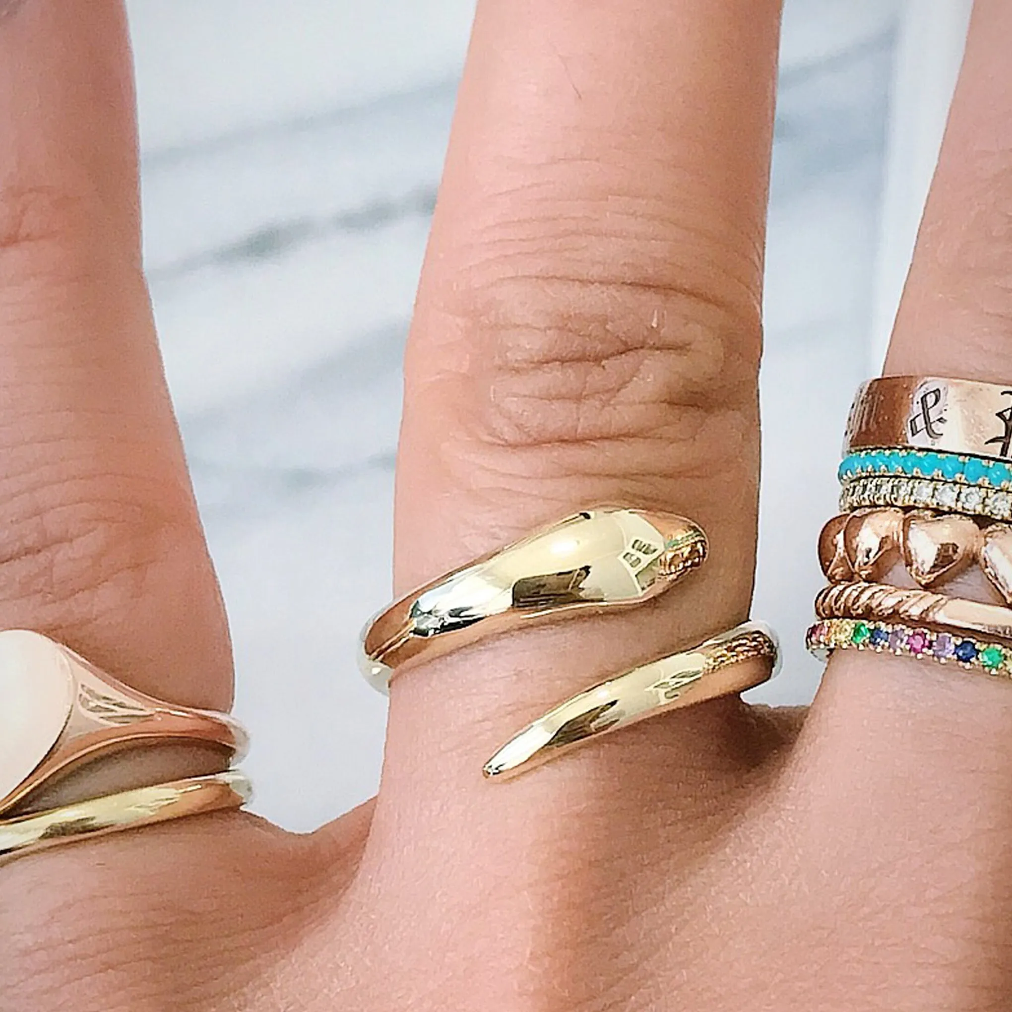 14K Gold Snake Wrap Bypass Ring
