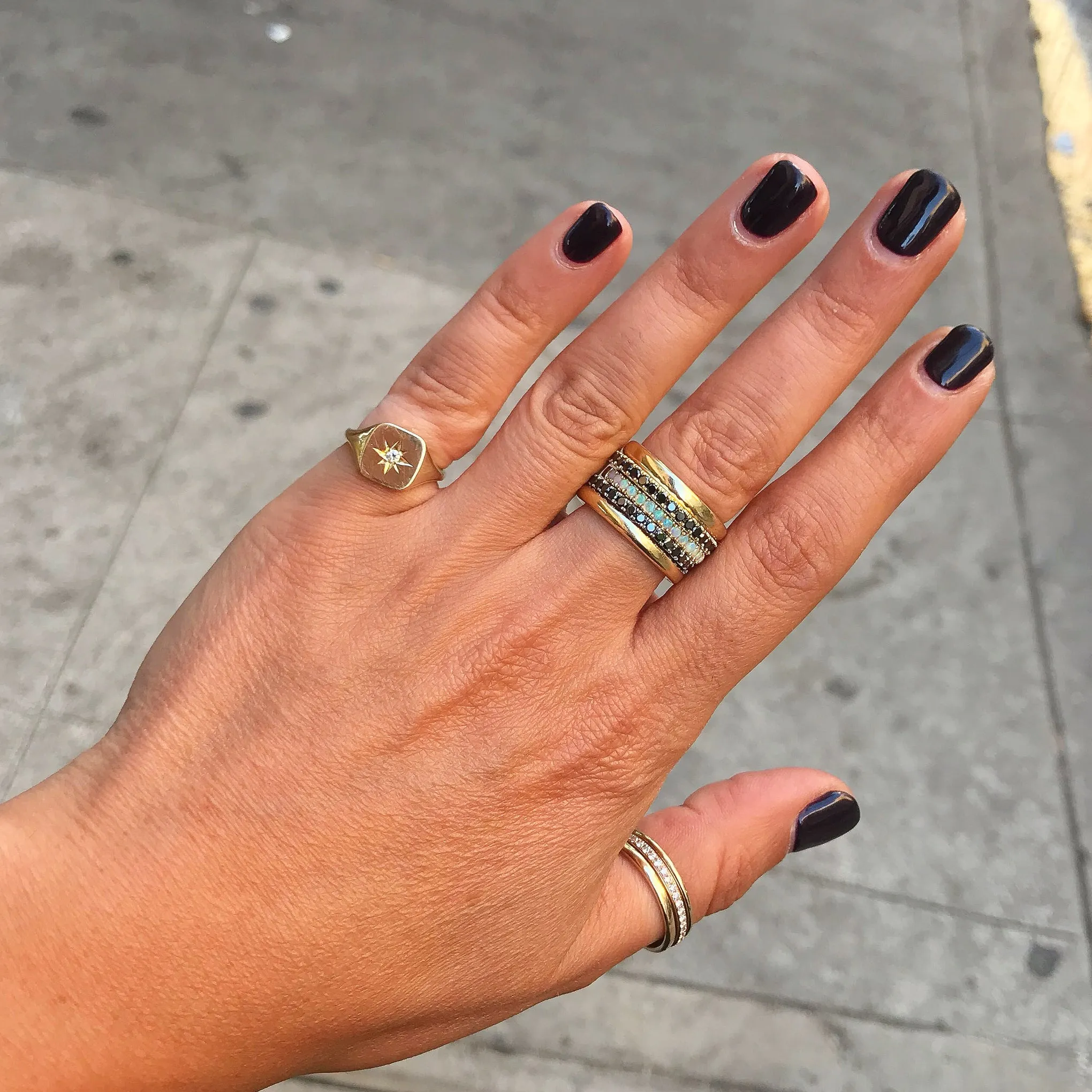 14K Gold Star Set Diamond Square Signet Ring