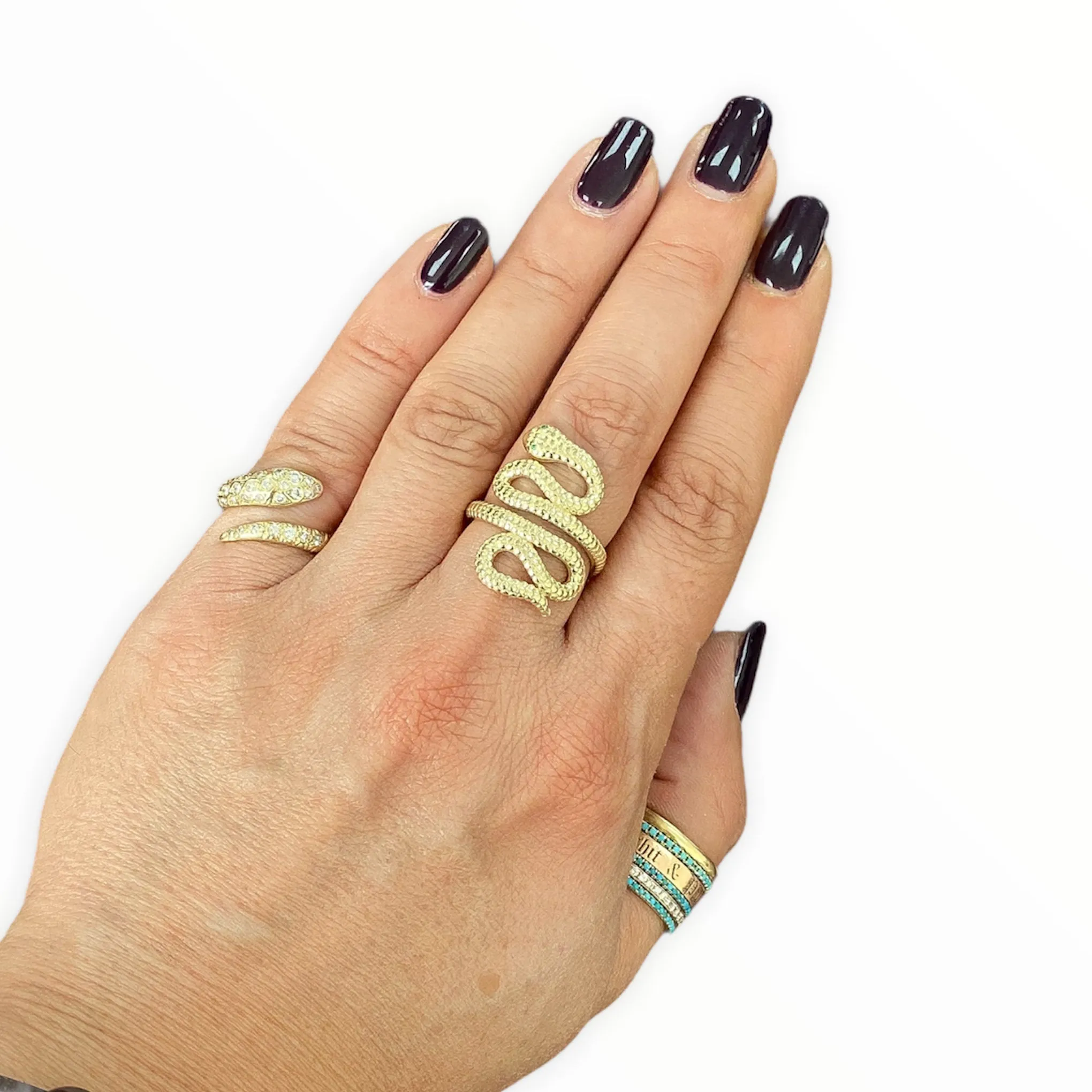 14K Gold Swivel Serpent Snake Wrap Ring ~ Emerald Eyes