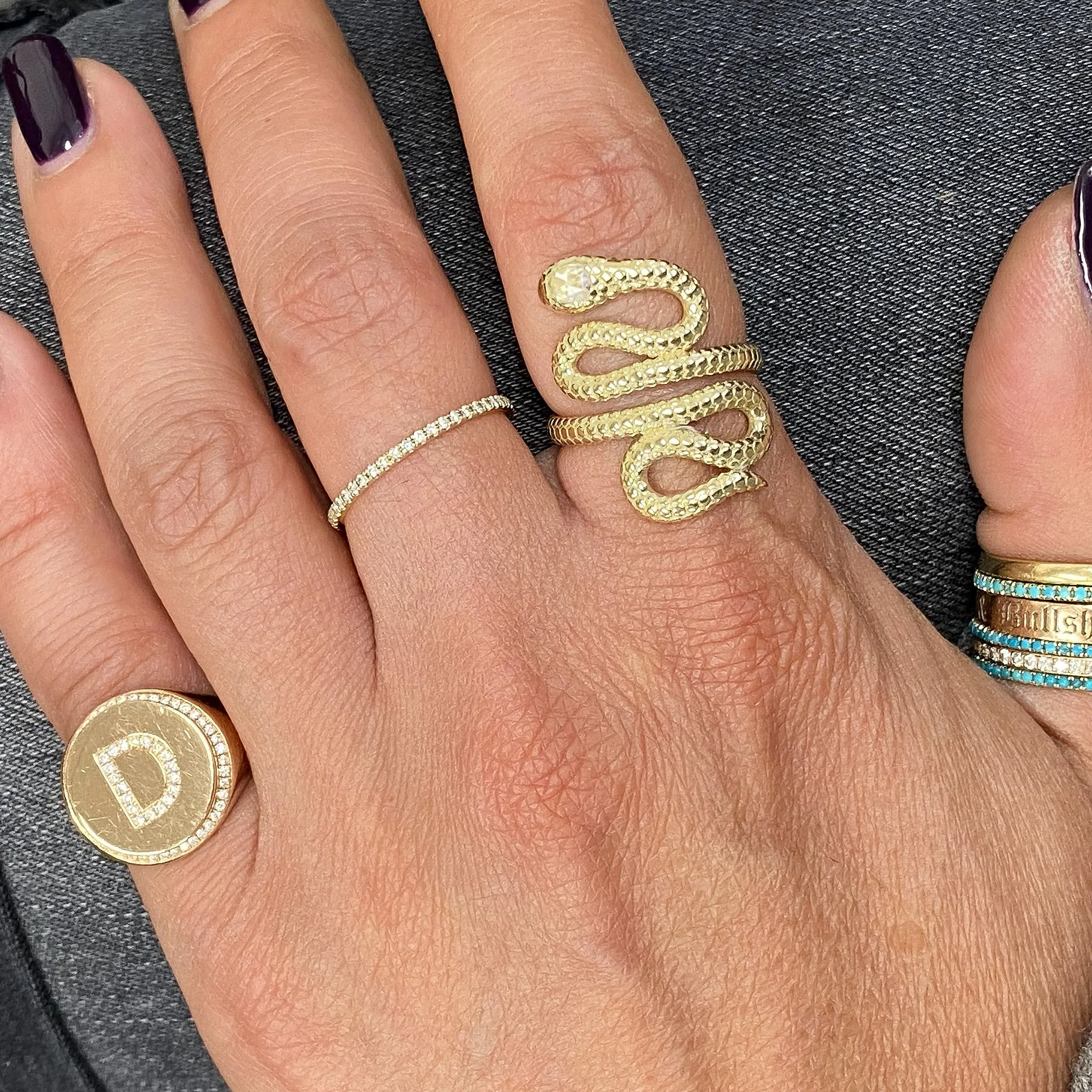 14K Gold Swivel Serpent Snake Wrap Ring ~ Oval Rose Cut Diamond Head, LIMITED EDITION