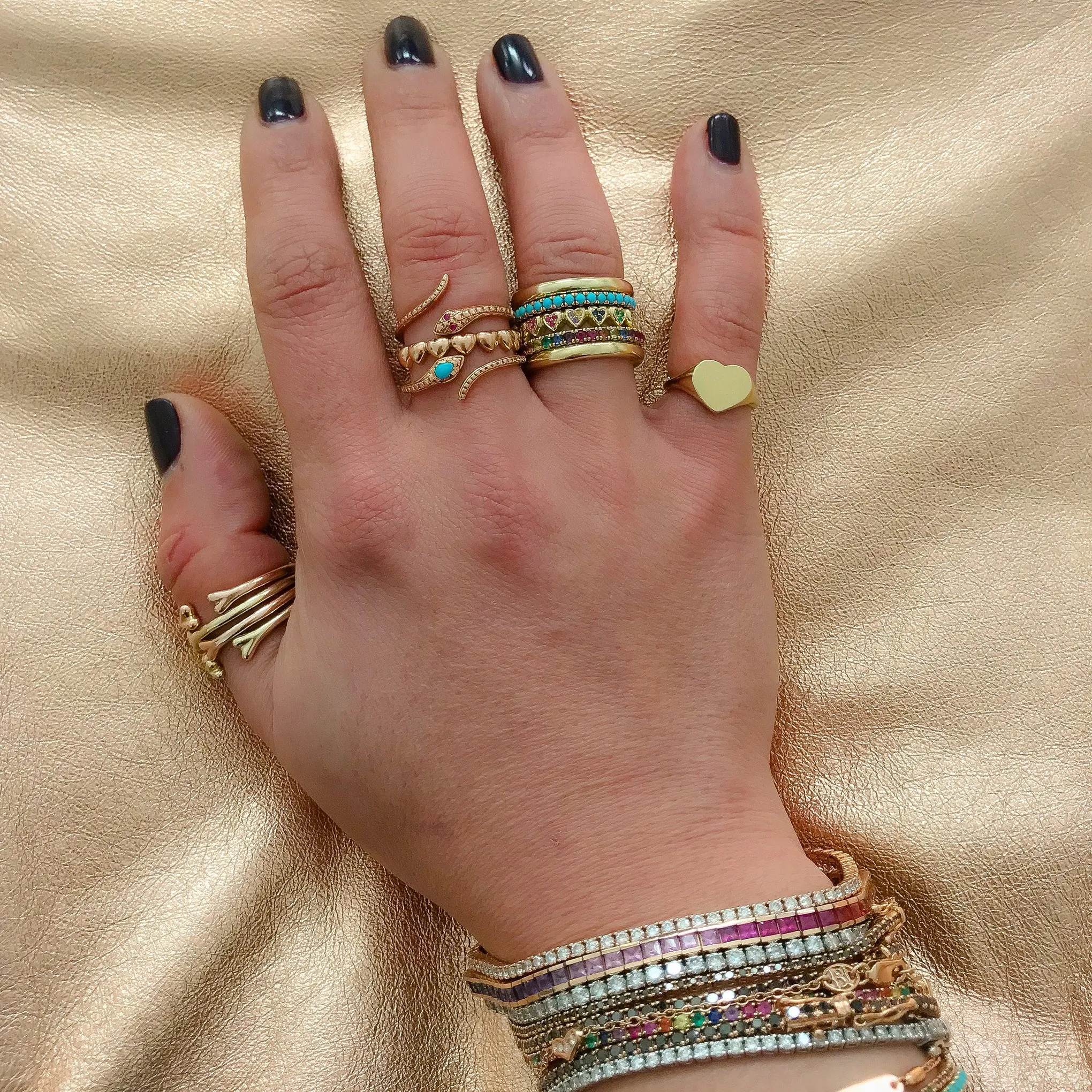 14K Gold Thin Snake Wrap Bypass Ring with Ruby Eyes