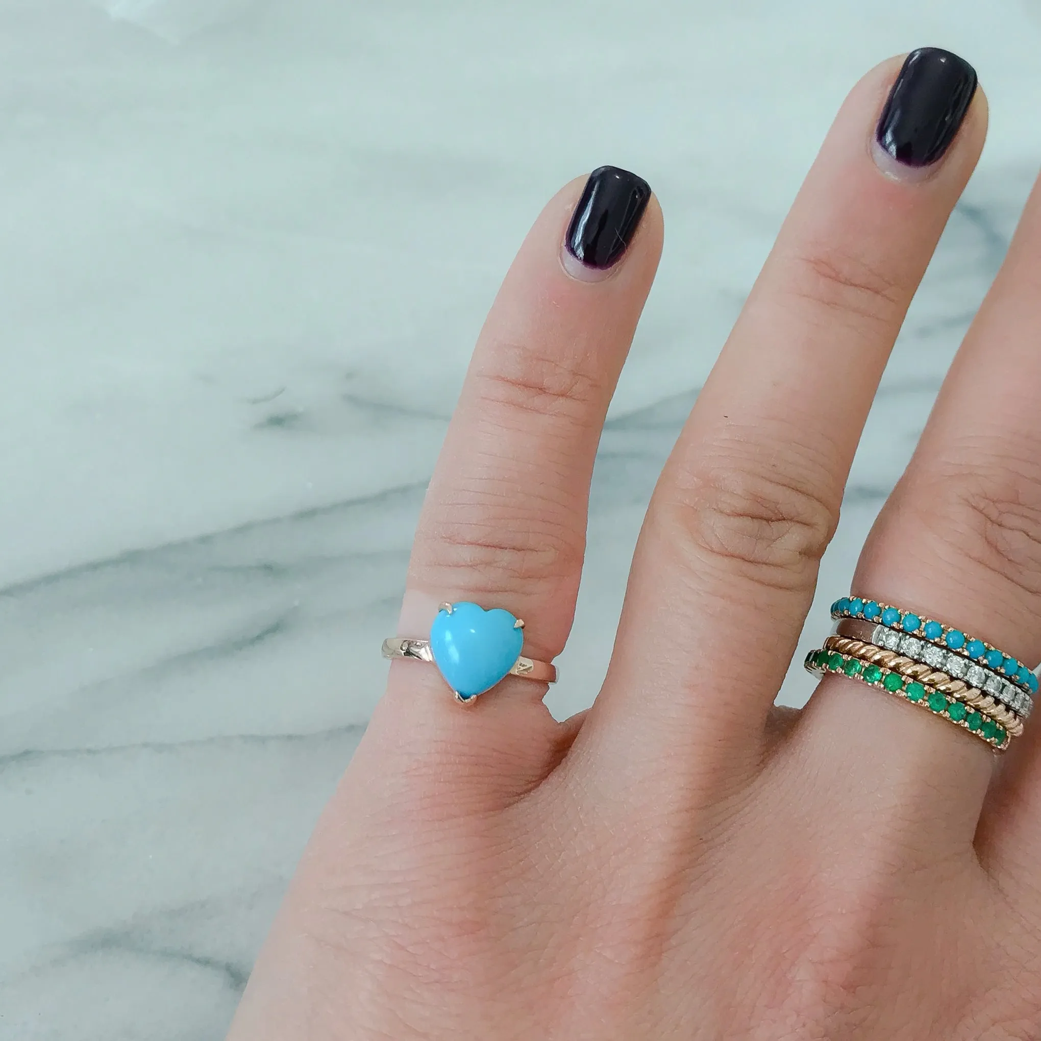 14K Gold Turquoise Heart Solitaire Ring
