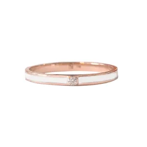 14K Gold White Enamel & Diamond Micro Eternity Band Ring