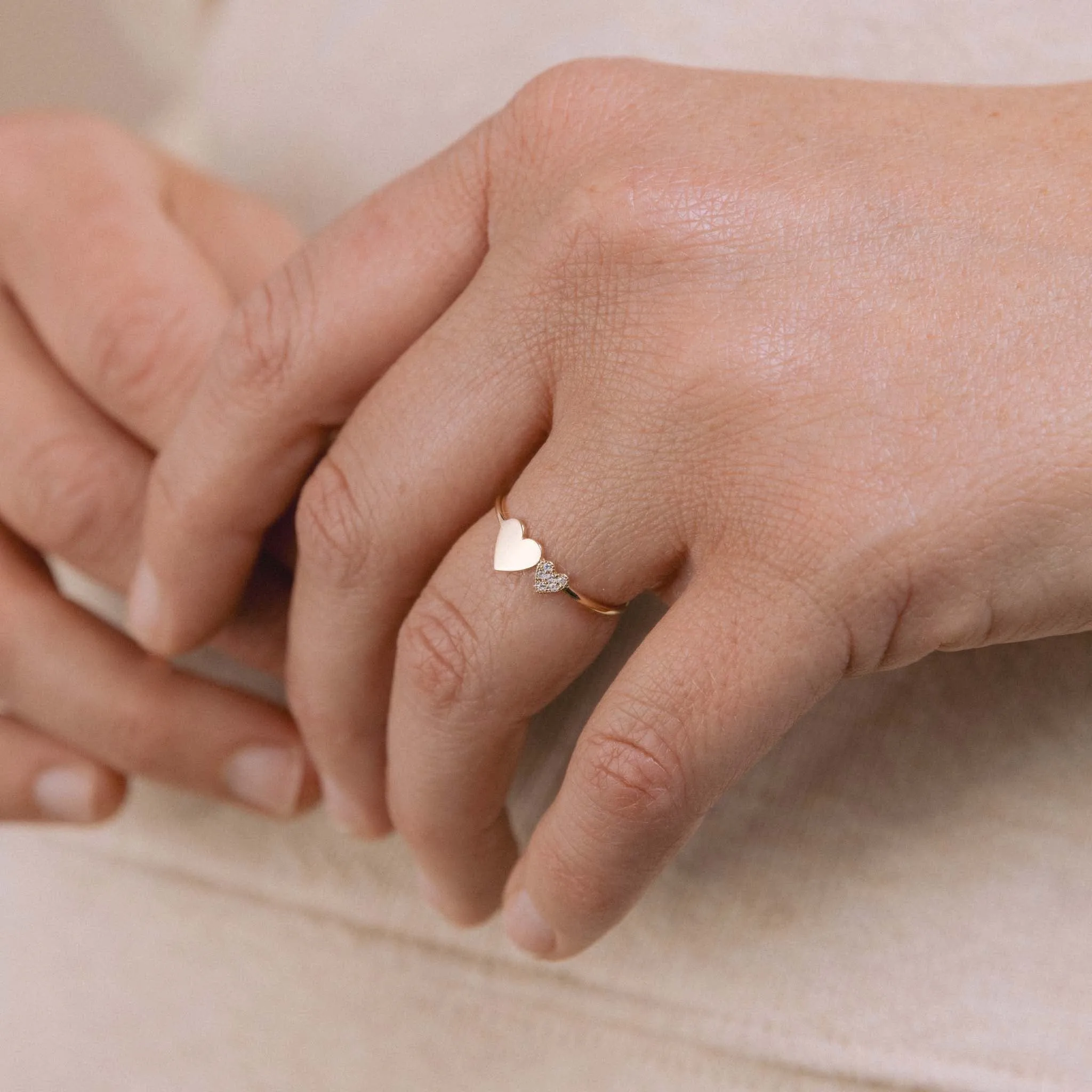 14k Mixed Midi & Itty Bitty Pavé Diamond Heart Ring