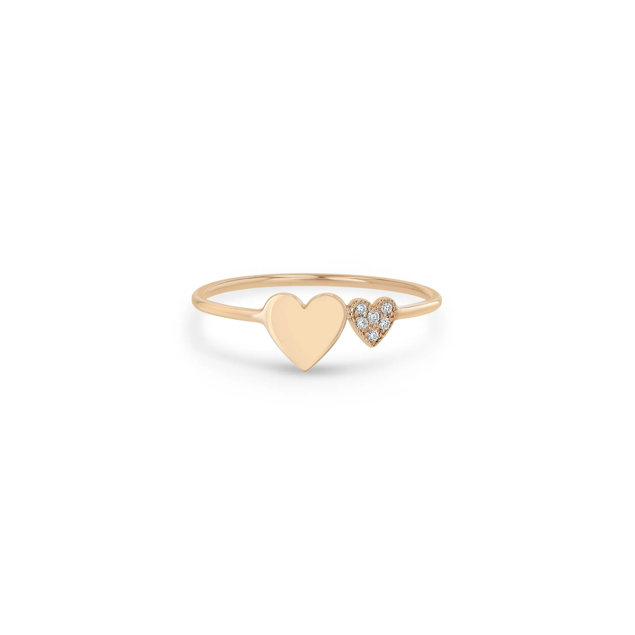 14k Mixed Midi & Itty Bitty Pavé Diamond Heart Ring