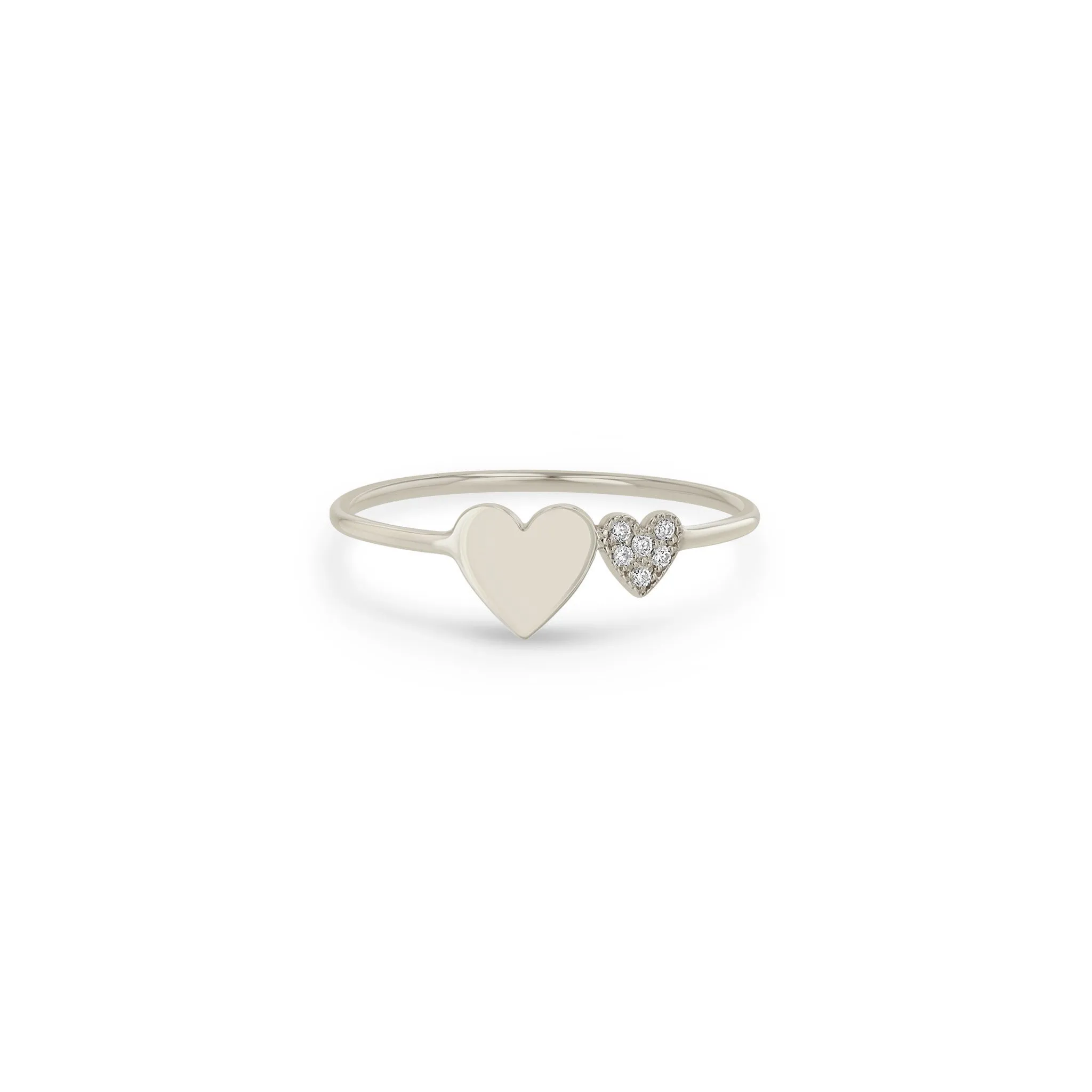 14k Mixed Midi & Itty Bitty Pavé Diamond Heart Ring