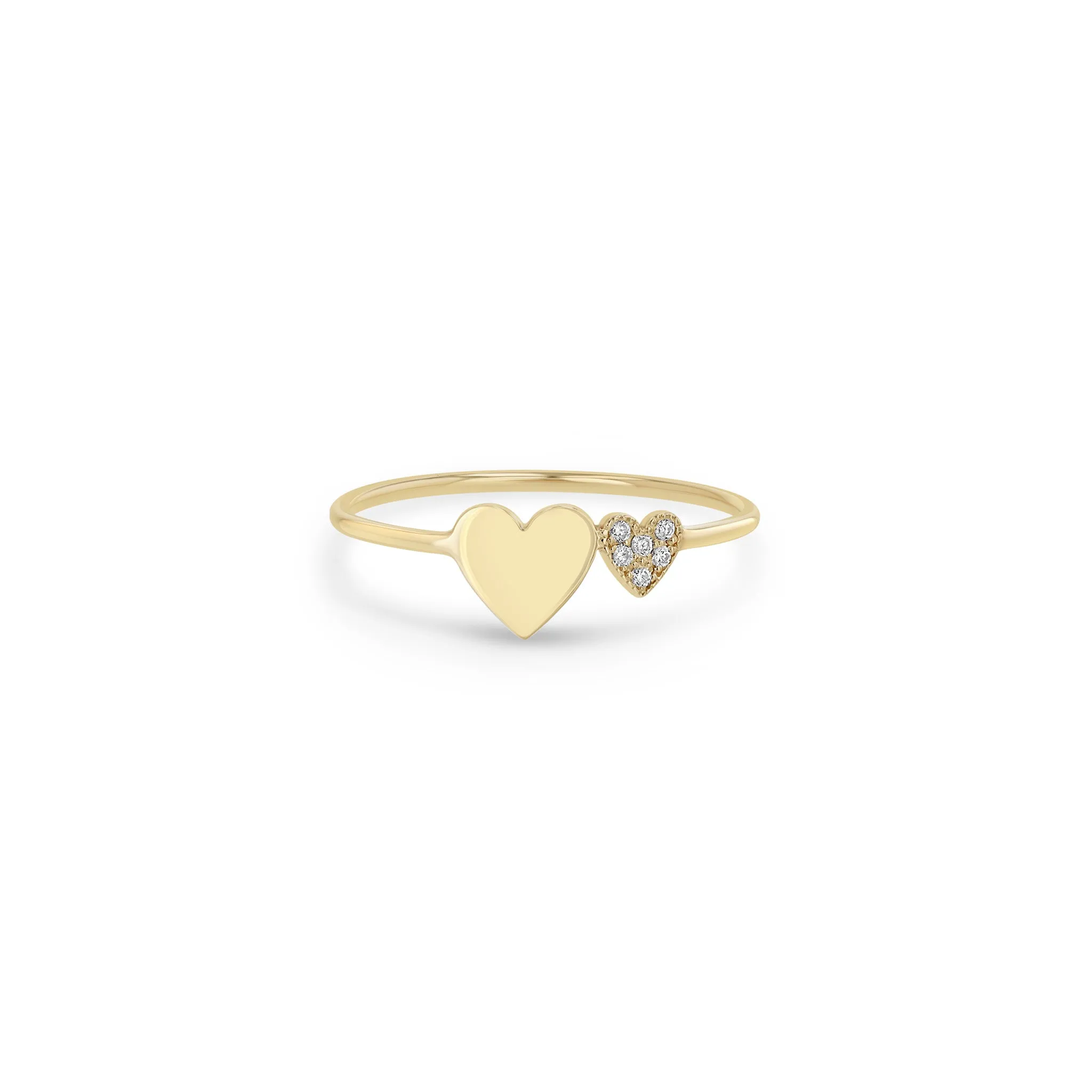 14k Mixed Midi & Itty Bitty Pavé Diamond Heart Ring