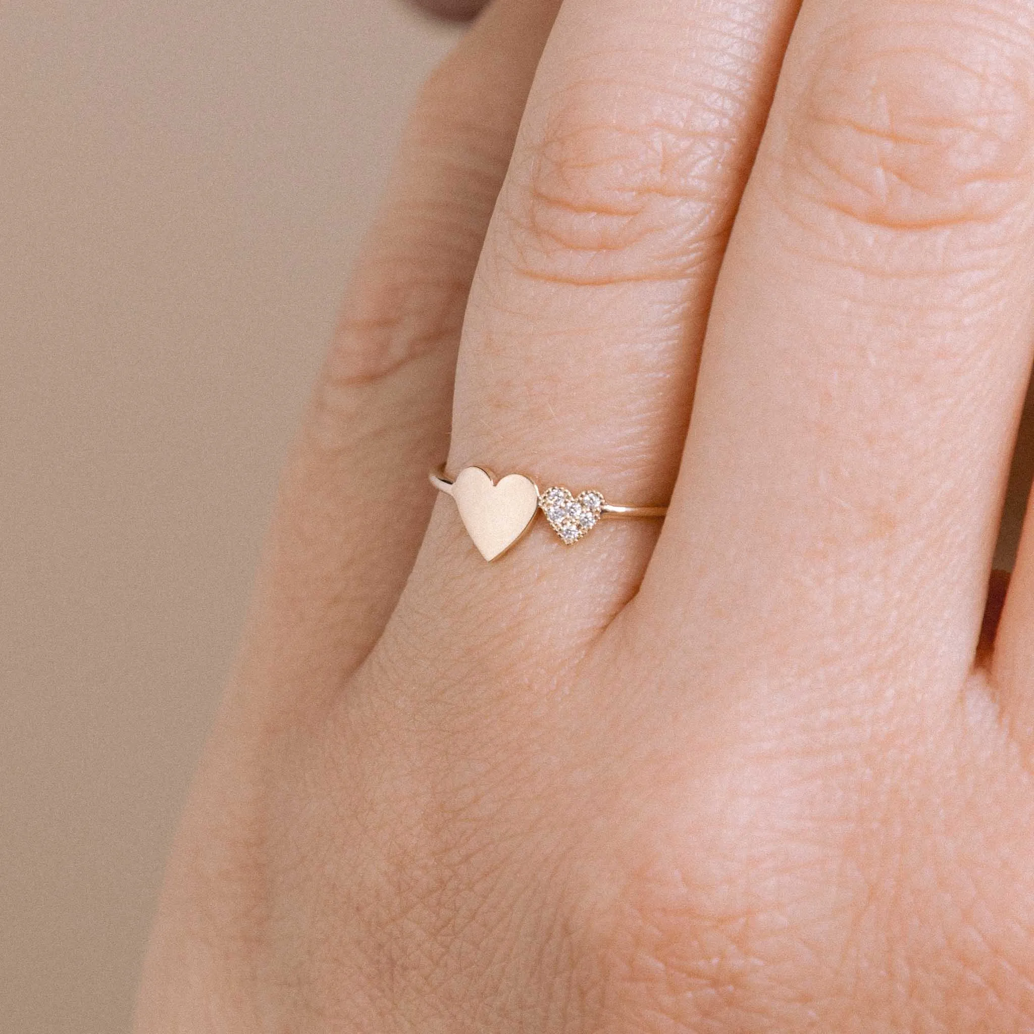 14k Mixed Midi & Itty Bitty Pavé Diamond Heart Ring
