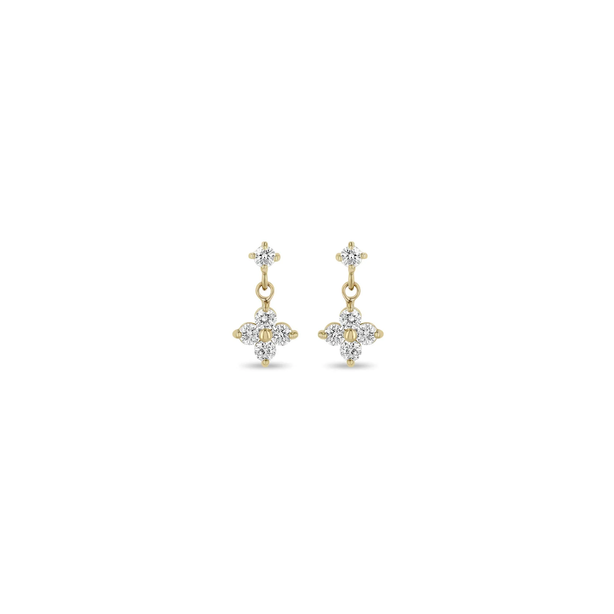 14k Prong Diamond & Diamond Quad Drop Earrings
