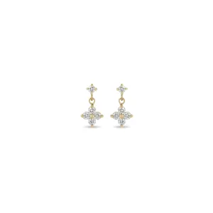 14k Prong Diamond & Diamond Quad Drop Earrings