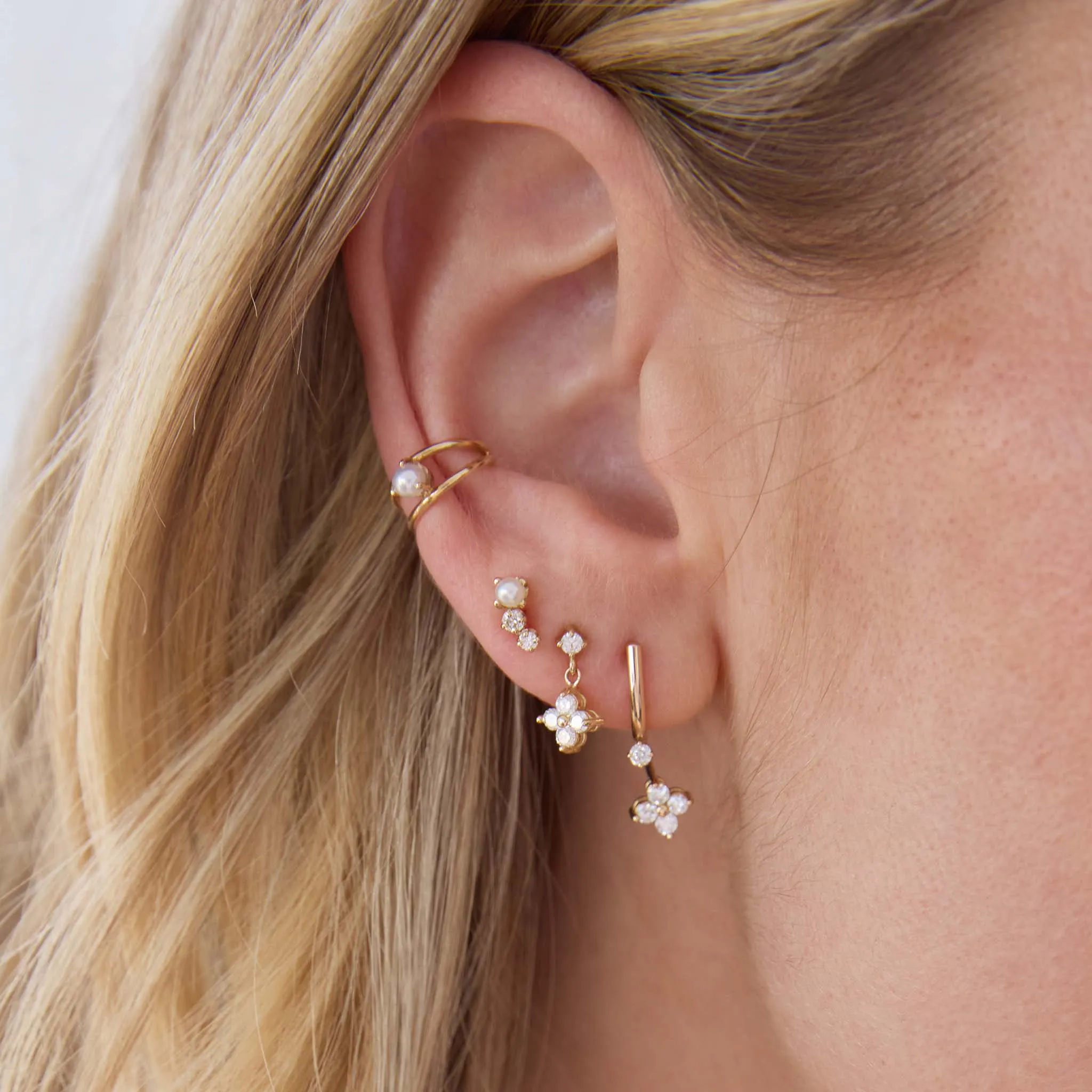 14k Prong Diamond & Diamond Quad Drop Earrings