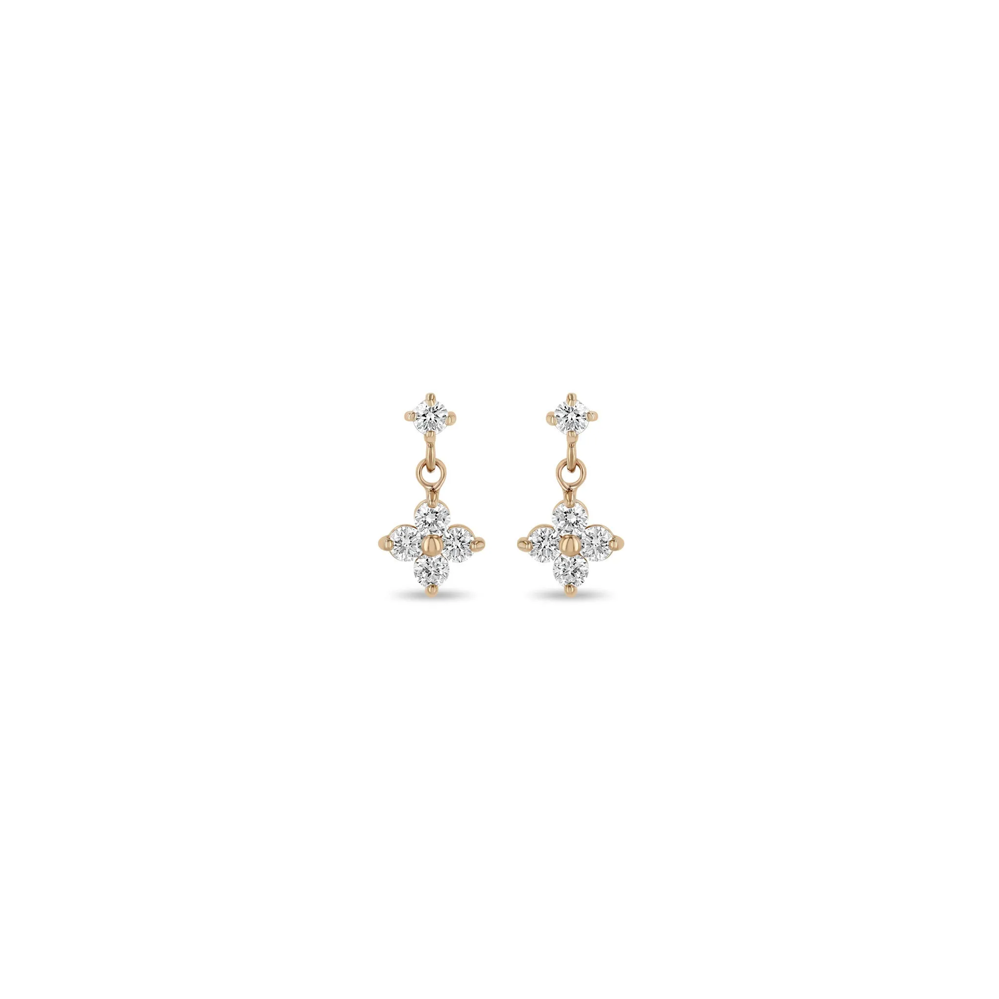 14k Prong Diamond & Diamond Quad Drop Earrings