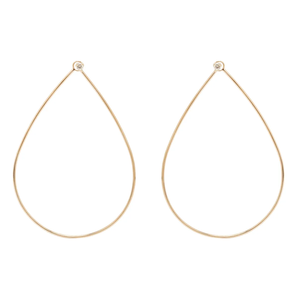 14k Prong Set Diamond Large Tear Hoops - SALE