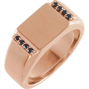 14K Rose 1/10 CTW Black Diamond 11.5x10 mm Rectangle Signet Ring