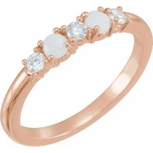 14K Rose Opal & 1/5 CTW Diamond Stackable Ring