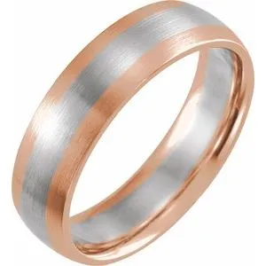 14K Rose/White/Rose 6 mm Half Round Band with Satin Finish Size 10