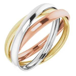 14K Tri-Color Three Band Rolling Ring Size 8
