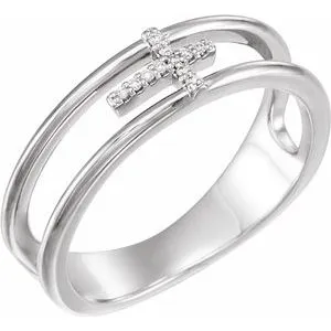 14K White .03 CTW Diamond Negative Space Cross Ring