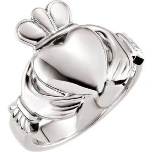 14K White 10.5 mm Claddagh Ring Size 11