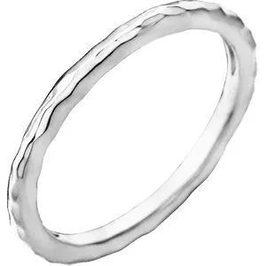 14K White 2 mm Hammered Stackable Ring Size 5