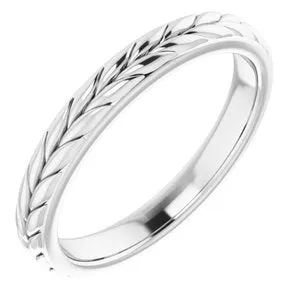 14K White 3 mm Leaf Band Size 7