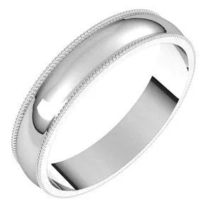 14K White 4 mm Milgrain Half Round Light Band Size 7