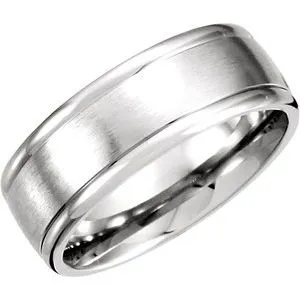14K White 8 mm Grooved Band with Satin Finish Size 11.5
