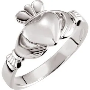 14K White 8.5 mm Claddagh Ring Size 7