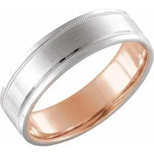 14K White & Rose 5 mm Flat Band with Milgrain & Matte Finish Size 10