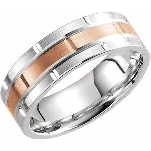 14K White & Rose 7 mm Grooved Band  Size 10