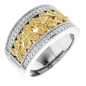 14K White & Yellow 3/8 CTW Diamond Floral-Inspired Ring