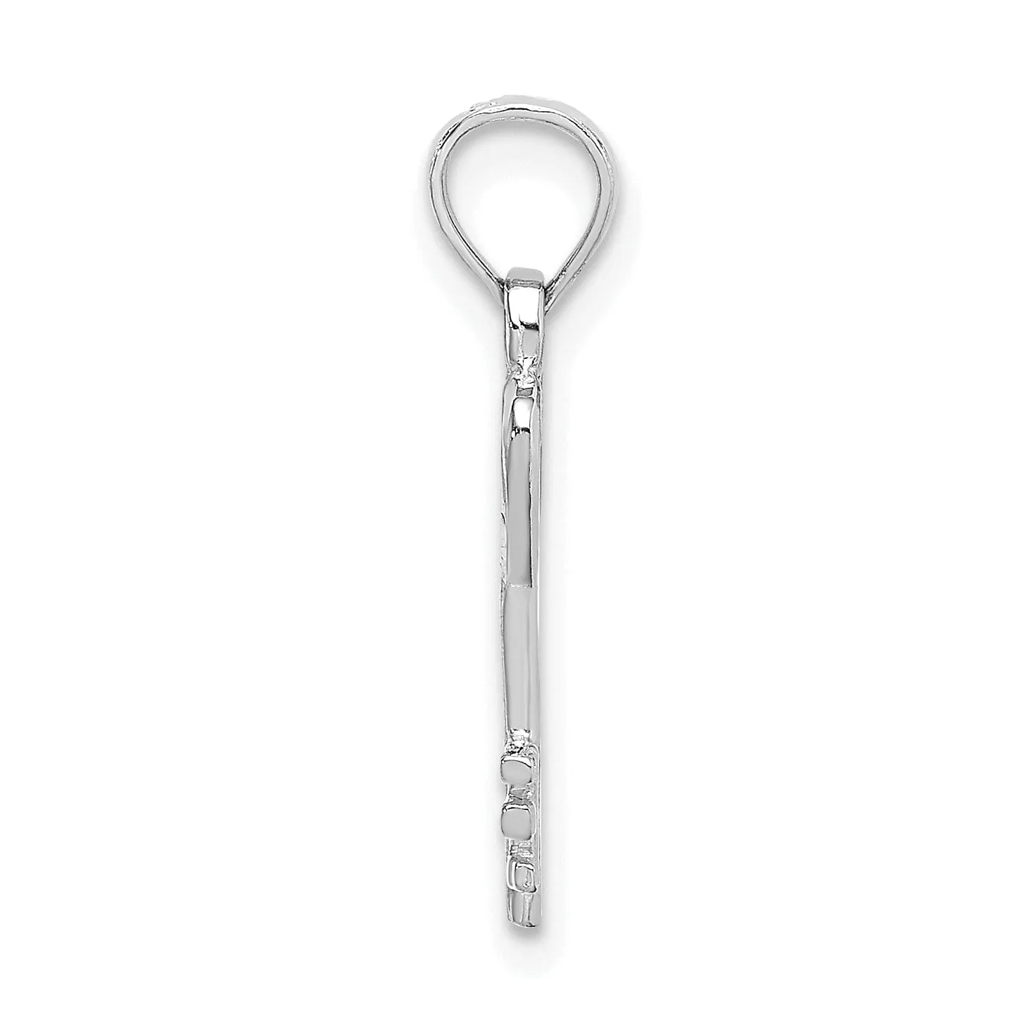 14K White Gold Rhodium 3-D Key with Heart Design Charm Pendant
