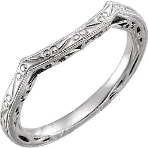 14K White Vintage-Inspired Matching Band for 7.4 mm Round Ring