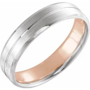 14K White/Rose 5 mm Grooved Band with Matte Finish Size 8
