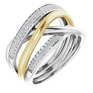 14K White/Yellow 1/3 CTW Diamond Criss-Cross Ring