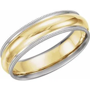 14K White/Yellow/White 6 mm Grooved Band with Milgrain Size 11