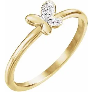14K Yellow .02 CTW Diamond Butterfly Youth Ring