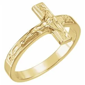 14K Yellow 15 mm Crucifix Chastity Ring Size 10