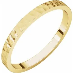 14K Yellow 2 mm Flat Band with Hammer Finish Size 6