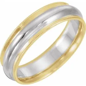 14K Yellow & White 6 mm Half Round Band with Milgrain  Size 10