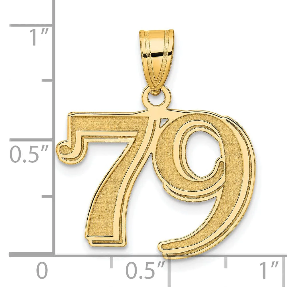 14k Yellow Gold Polished Etched Finish Number 79 Charm Pendant